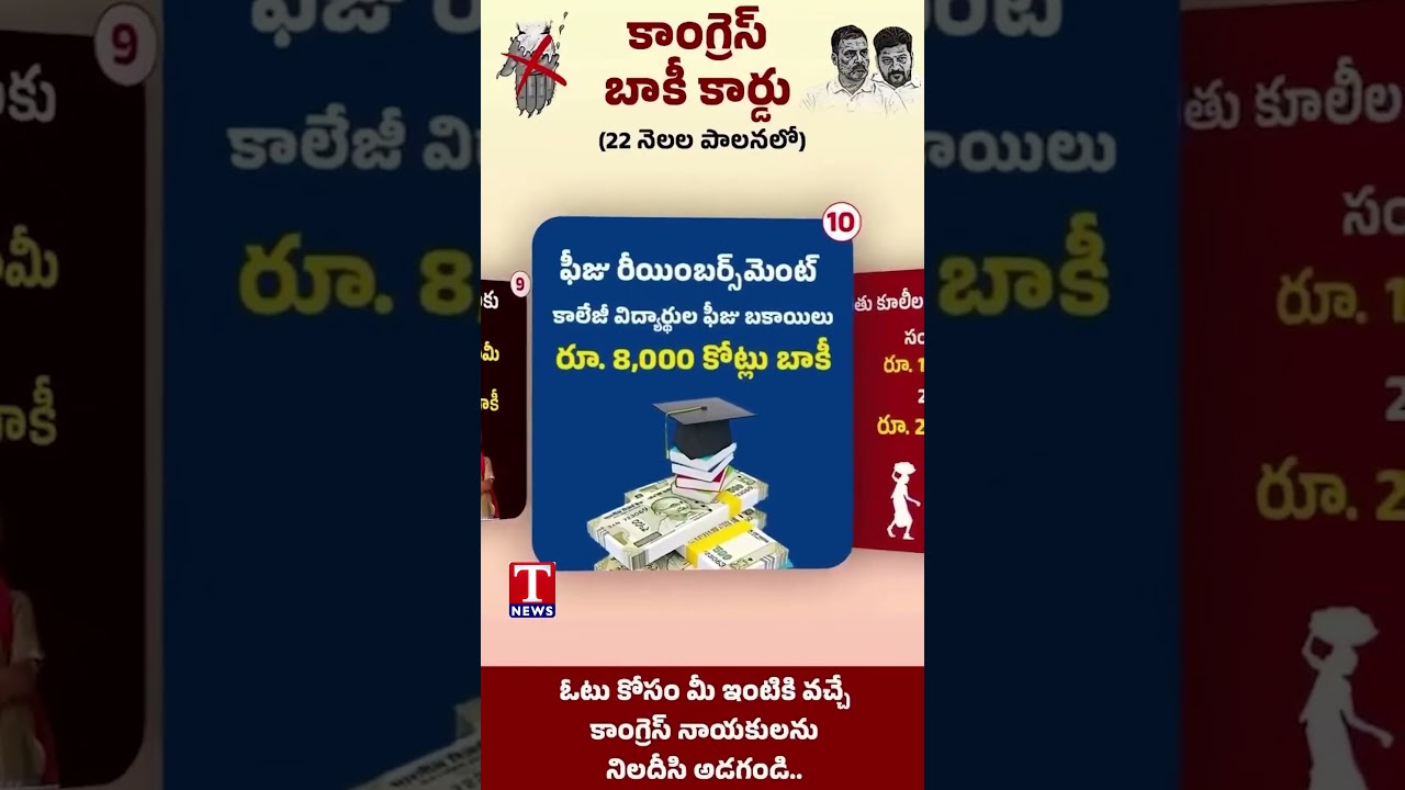 కాంగ్రెస్ బాకీ కార్డు (22 నెలల పాలనలో) #congress #baakicard #tnews