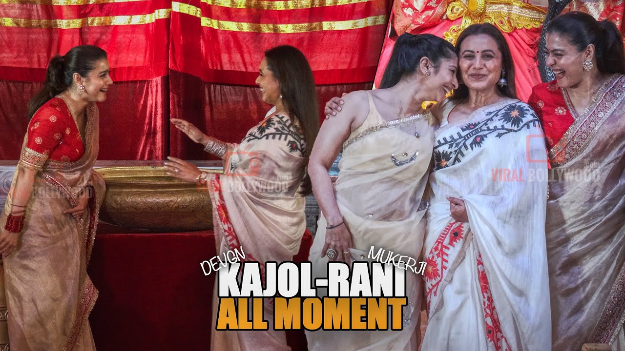 Kajol and Rani Mukerji Unseen Moment on Day 1 at North Bombay Sarbojanin Durga Puja 2025
