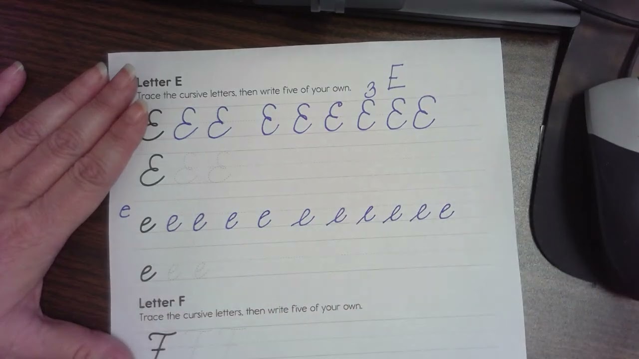 cursive letters E and F