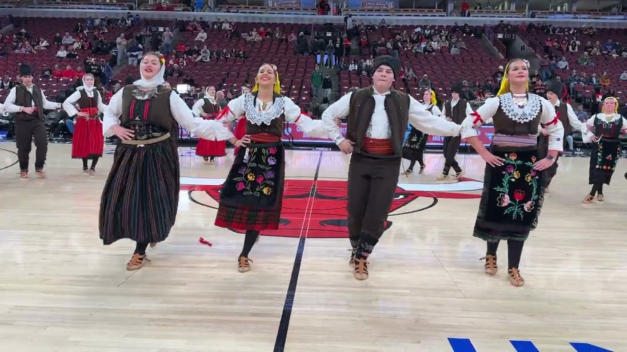 Tromedja folklore from Schererville dancing before Denver Nuggets vs Chicago Bulls game 