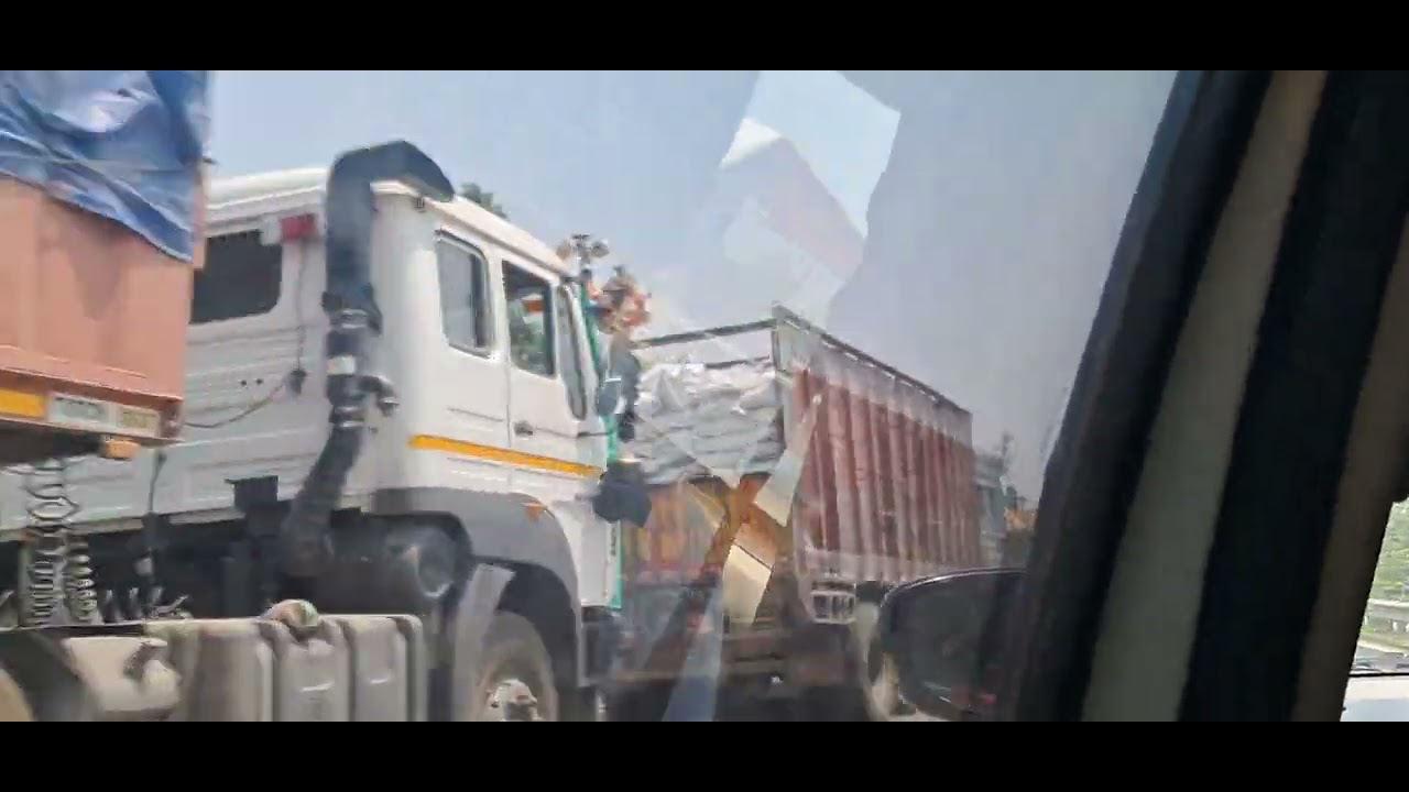 India Nepal border trucks lined up for export from India....