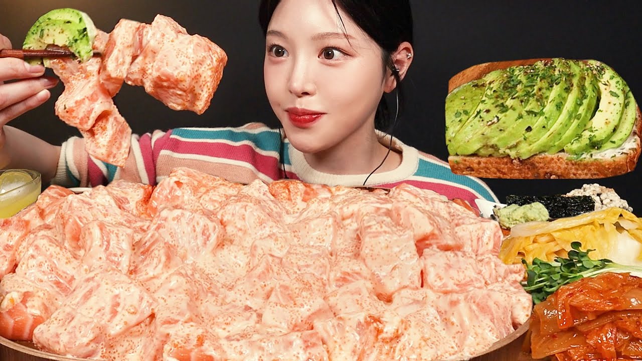 SUB)요즘 핫한🔥날치알연어마요 먹방! 아보카도 샌드위치까지 연어깍두기 10배 맛있게 먹기 Salmon Roe Mayo Mukbang Asmr