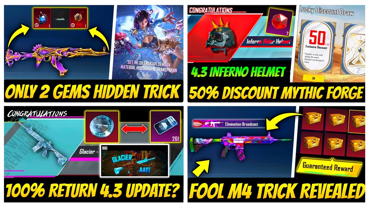 🤯INFERNO HELMET MYTHIC FORGE | 2 GEMS AKM TRICK | 🔥RETURN M416 GLACIER 4.3 | FOOL M416 SPINS TRICK 