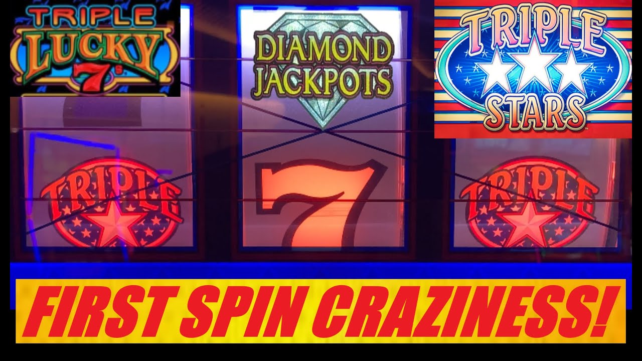 BOOM! First Spin! Triple Stars! Double 3x4x5x Times Pay Diamond Jackpots! Triple Lucky 7s slot play!
