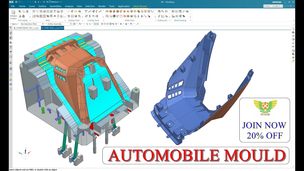 CORE CAVITY DESIGN IN PLASTIC AUTOMOBILE MOULD DESIGN | PLASTIC MOULD DESIGN TUTORIAL 