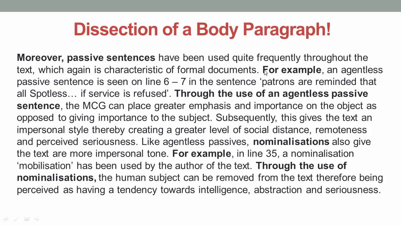 VCE English Language - Analytical Commentary Body Paragraph Structure