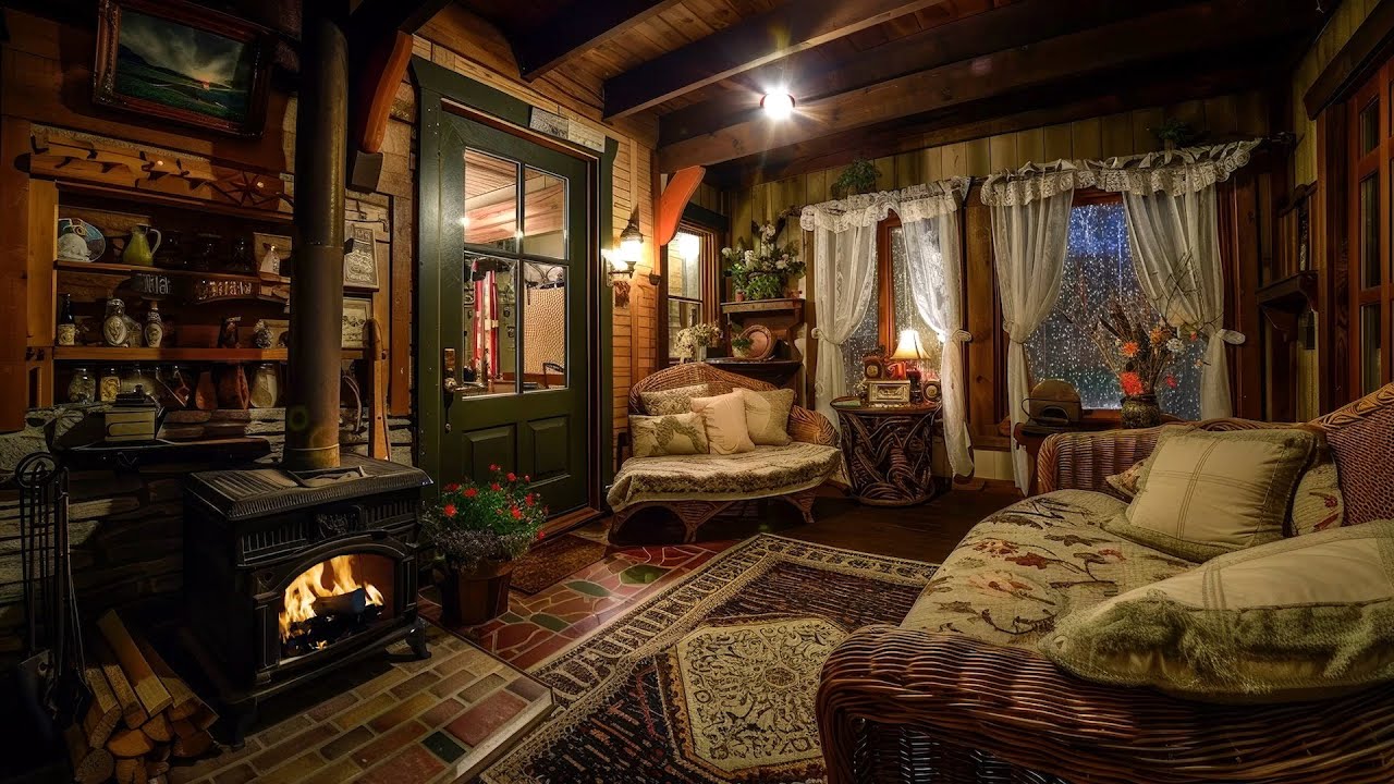 🔴Cozy Cabin Vibes: Relaxing Rain Sounds and a Warm Fireplace for Better Sleep and Relaxation💤