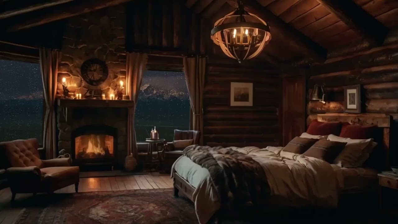 Soothing Thunderstorm with Crackling Fireplace Sounds | ASMR Comfort🌩️