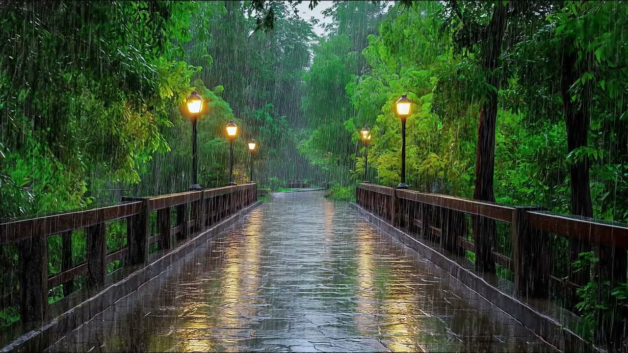 ADDORMENTARSI SUBITO con Pioggia Battente sul Ponte nel Parco Silenzioso di Notte
