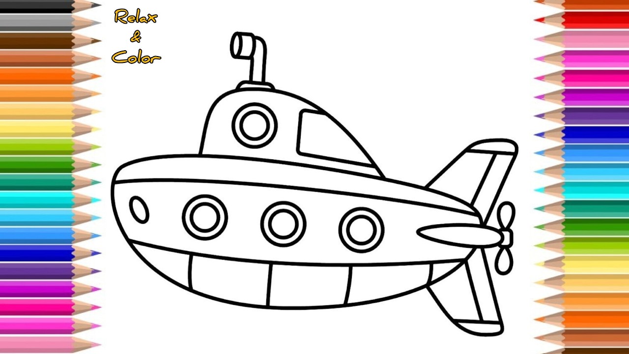 Relax & Color | Submarine Coloring Page 🌊 | Relax & Color Underwater Submarine Drawing