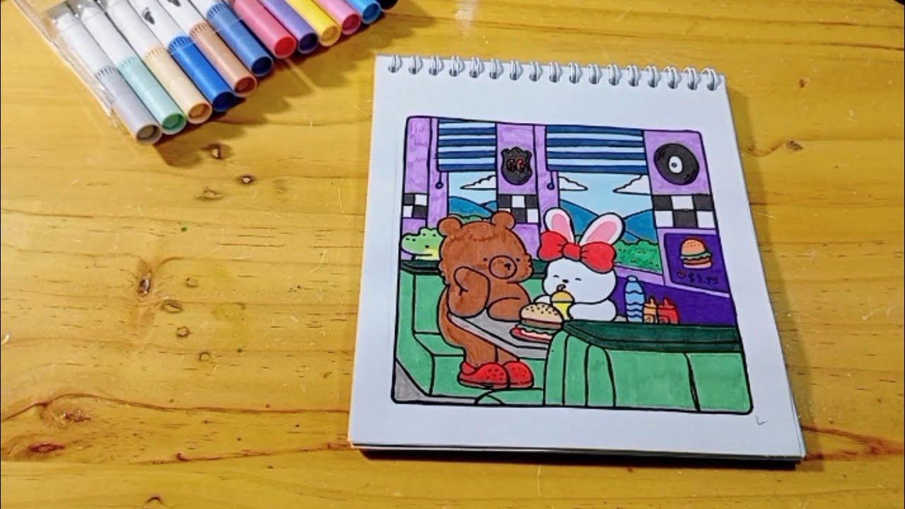 ASMR Mewarnai Makan Siang Beruang & Kelinci - Cozy Lunch Date with Bear & Bunny 🎨 #asmr #coloring