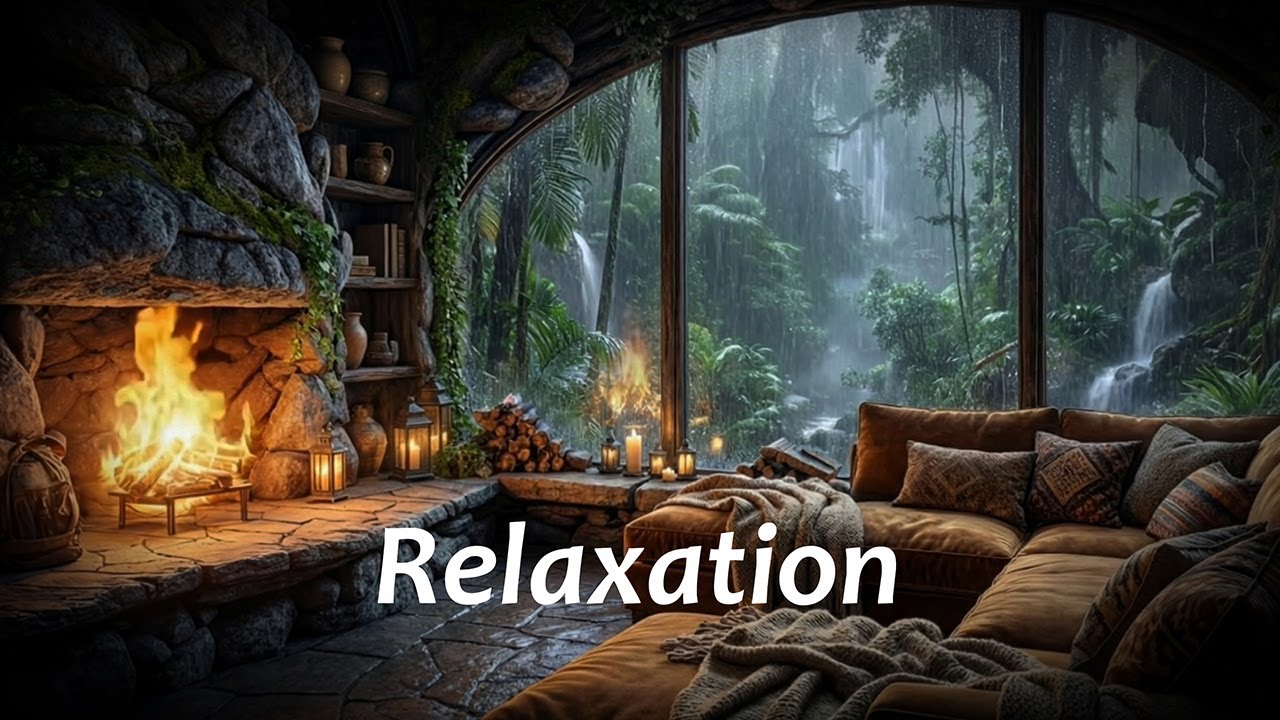Relaxation cheminée🔥 pluie🌧️  Cocooning a la maison.(6h). Oiseaux Relaxants.