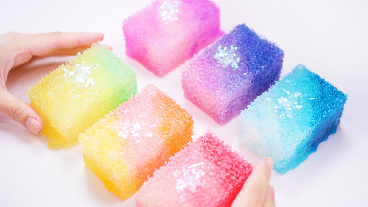 【ASMR】Gradation Crunchy Sponge Slime パチパチスポンジスライムを麺棒で潰してみた 低密度スポンジスライム【音フェチ】