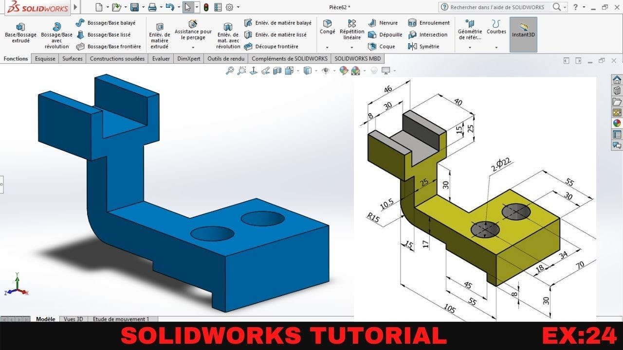 Solidworks 3D practice Drawing / exercise 24/ Simple Tutorial For Beginners