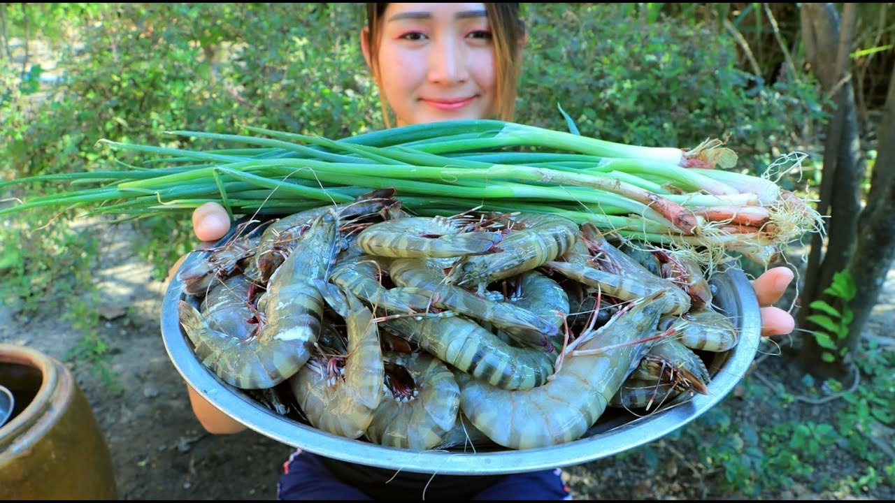 Yummy Shrimp Spicy Cooking Green onion - Shrimp Stir Fry Recipe - Cooking With Sros