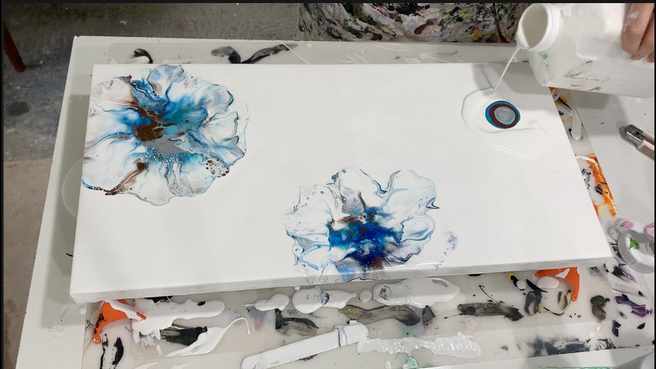 Little Blue - Dutch Pour Painting - Small Puddle Flower Technique!