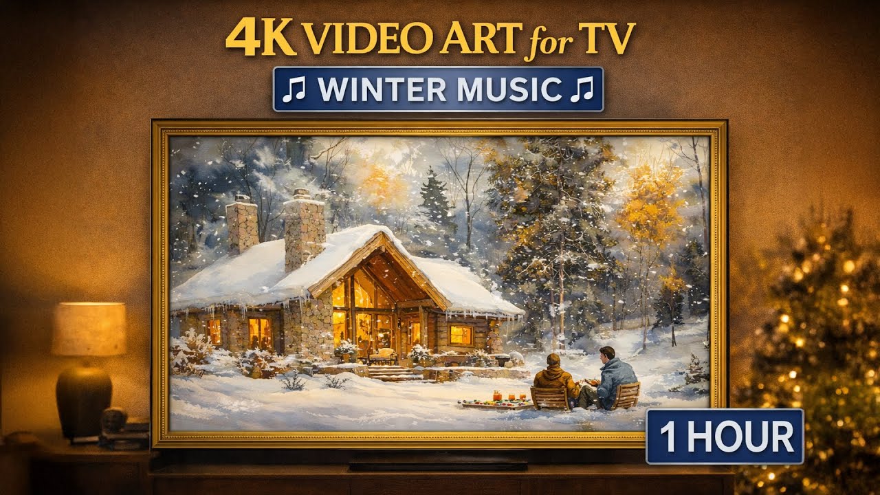 Framed Winter Wall Art for TV | 1 Hour | Cozy Ambient Holiday Music | 4K Art Screensaver