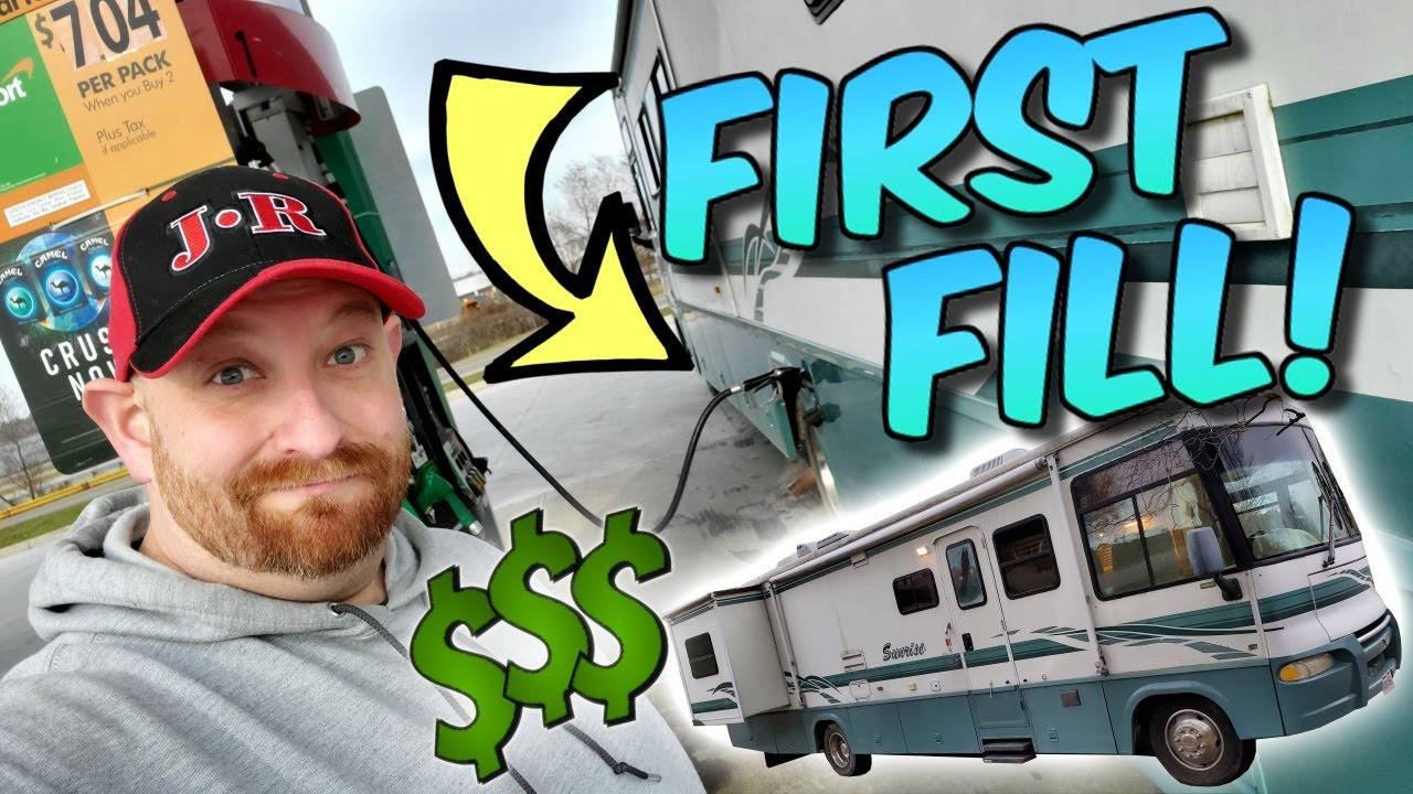 THE FIRST FILL 'ER UP !! How much does it cost to fill the gas tank on a class A motor home?