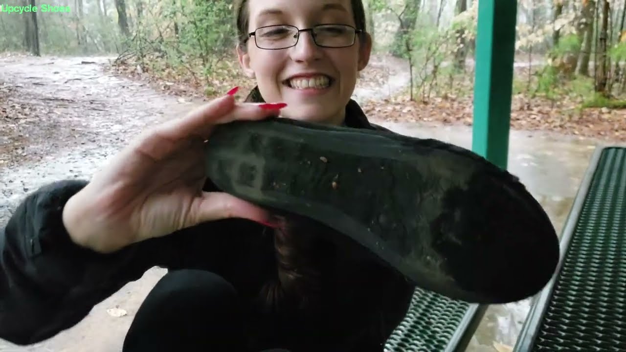 Upcycle Shoes: Natalie Question Answer session outside in the rain