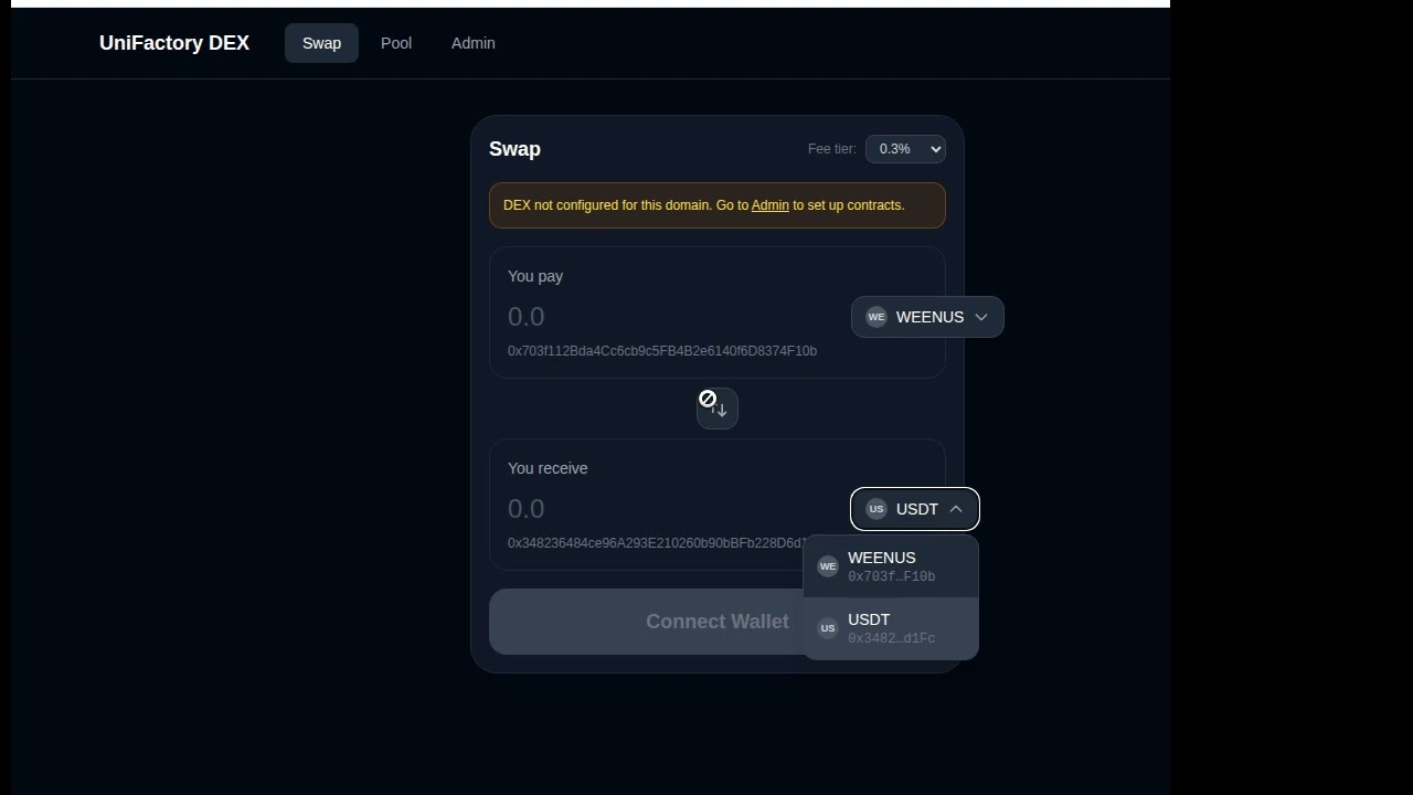1 UniFactory DEX 2026 &mdash; Swap & Pool user interface