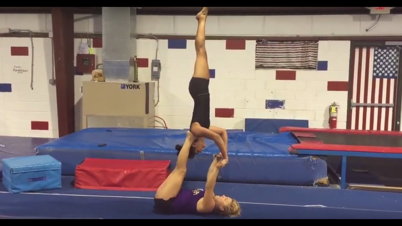 ALLY AND PRIYANKA - 2 PERSON ACRO STUNTS (at All American Gymnastics, Ocean NJ)
