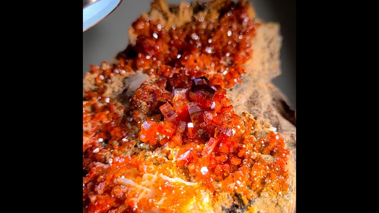 Vanadinite on barite cluster with incredible dendritic on the base