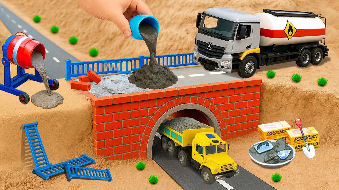 DIY Mini Tractor Builds a Brick Overpass for Trucks After a Serious Accident | Science Project