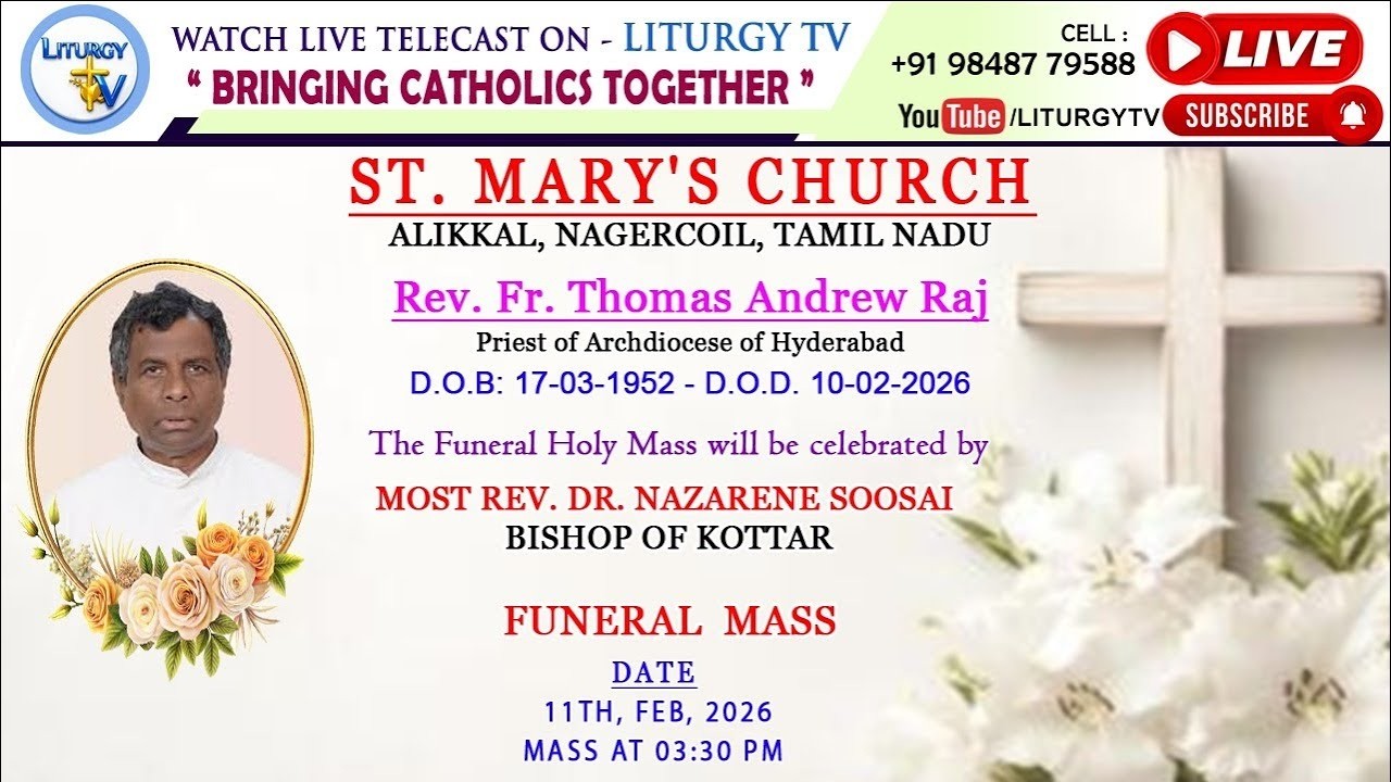 Funeral Holy Mass 3.30pm | Fr. Thomas Andrew Raj | St. Mary's Church, Alikkal, Nagercoil | 11-2-26