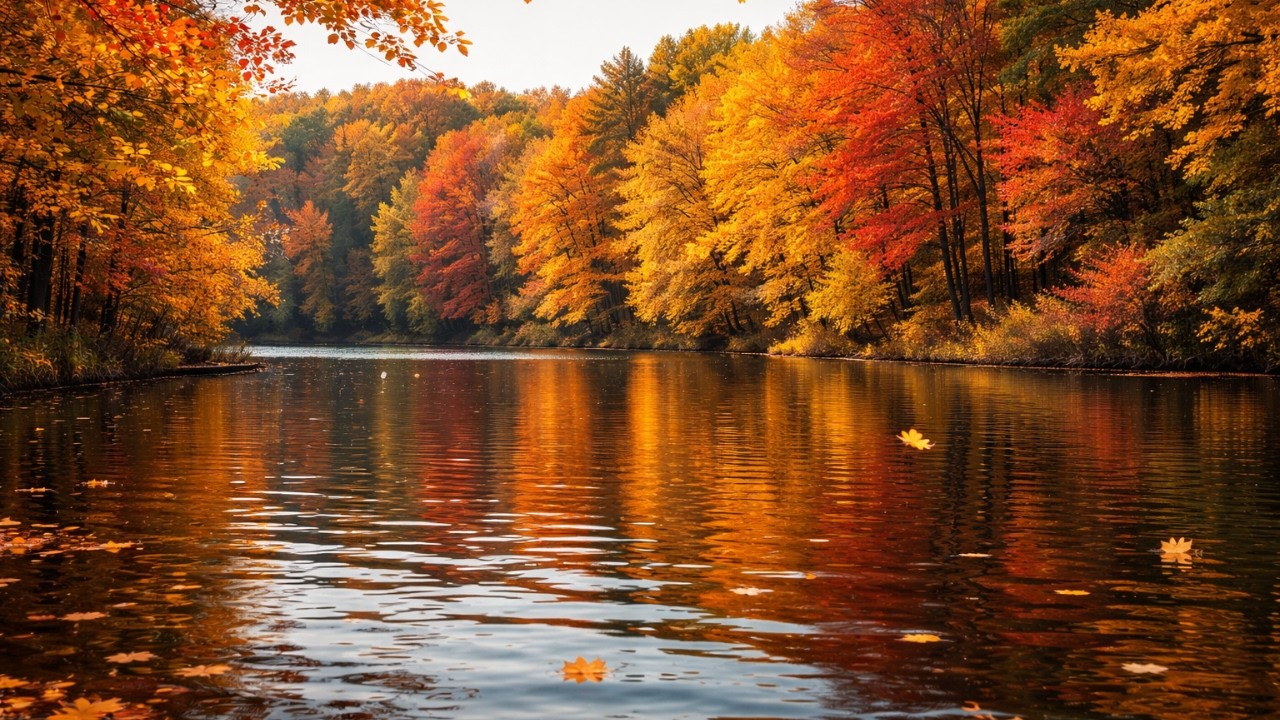 Autumn Stillness 🍂 Gentle Lake & Falling Leaves