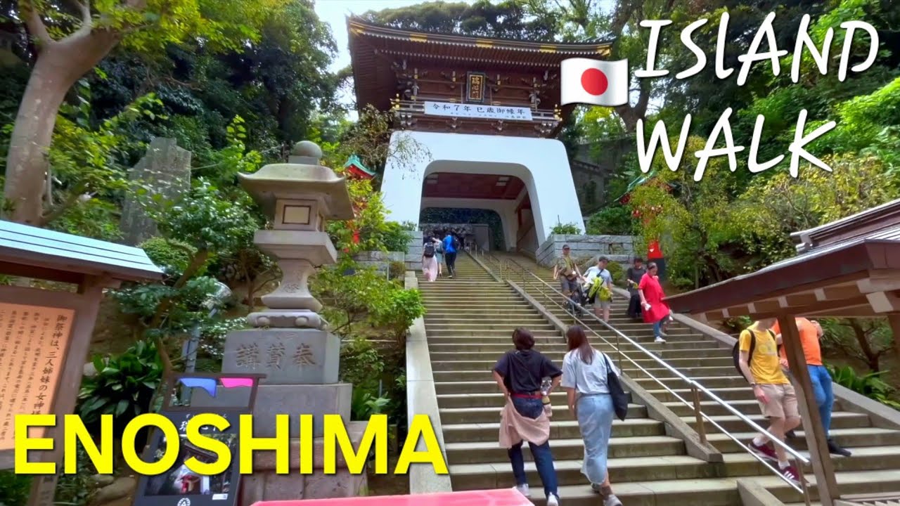 Japan Walking Tour 🇯🇵⛩️ Enoshima Island Shrine, Coastal and Dragon Cave Walk | 4K 60fps 🌊