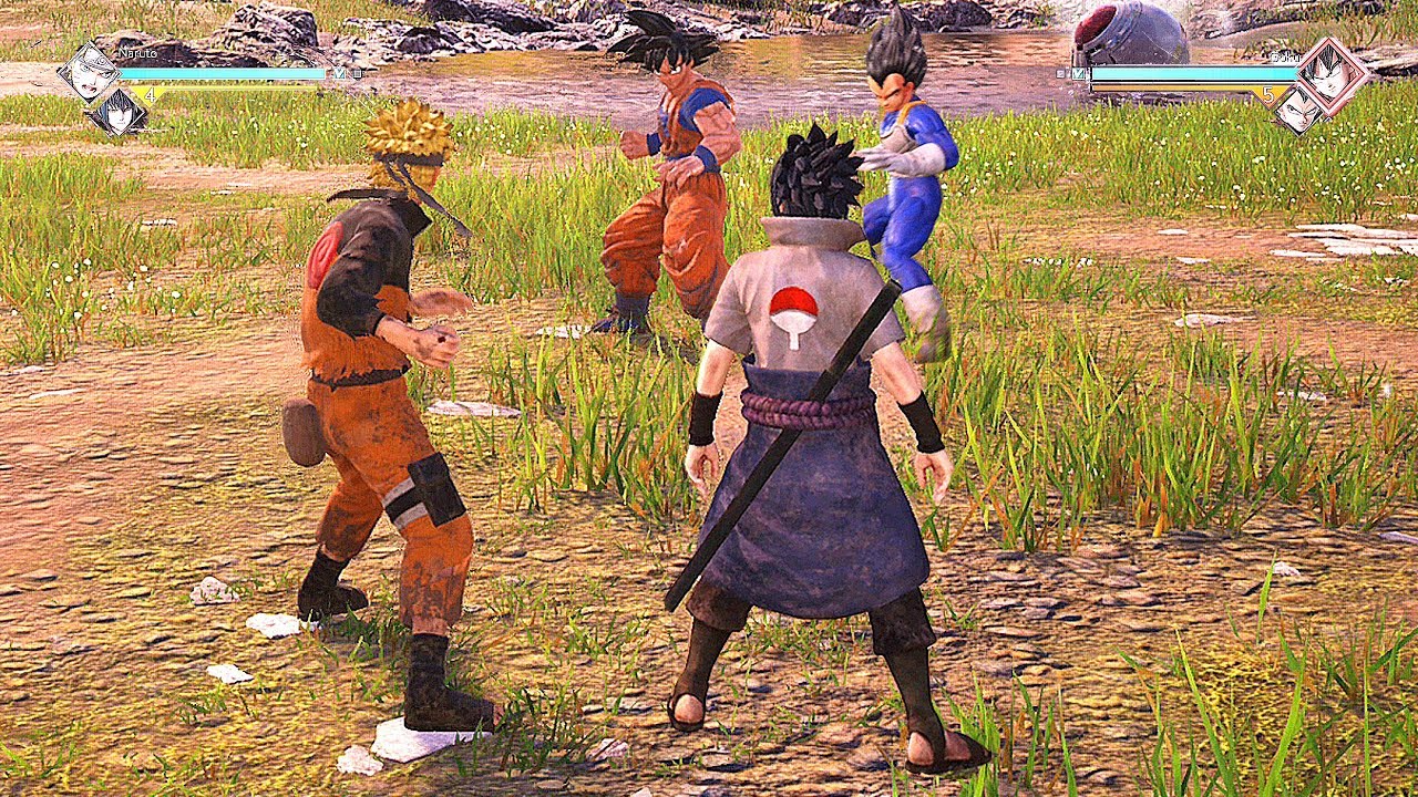JUMP FORCE - Naruto & Sasuke vs Goku & Vegeta (Naruto vs Dragon Ball Z)