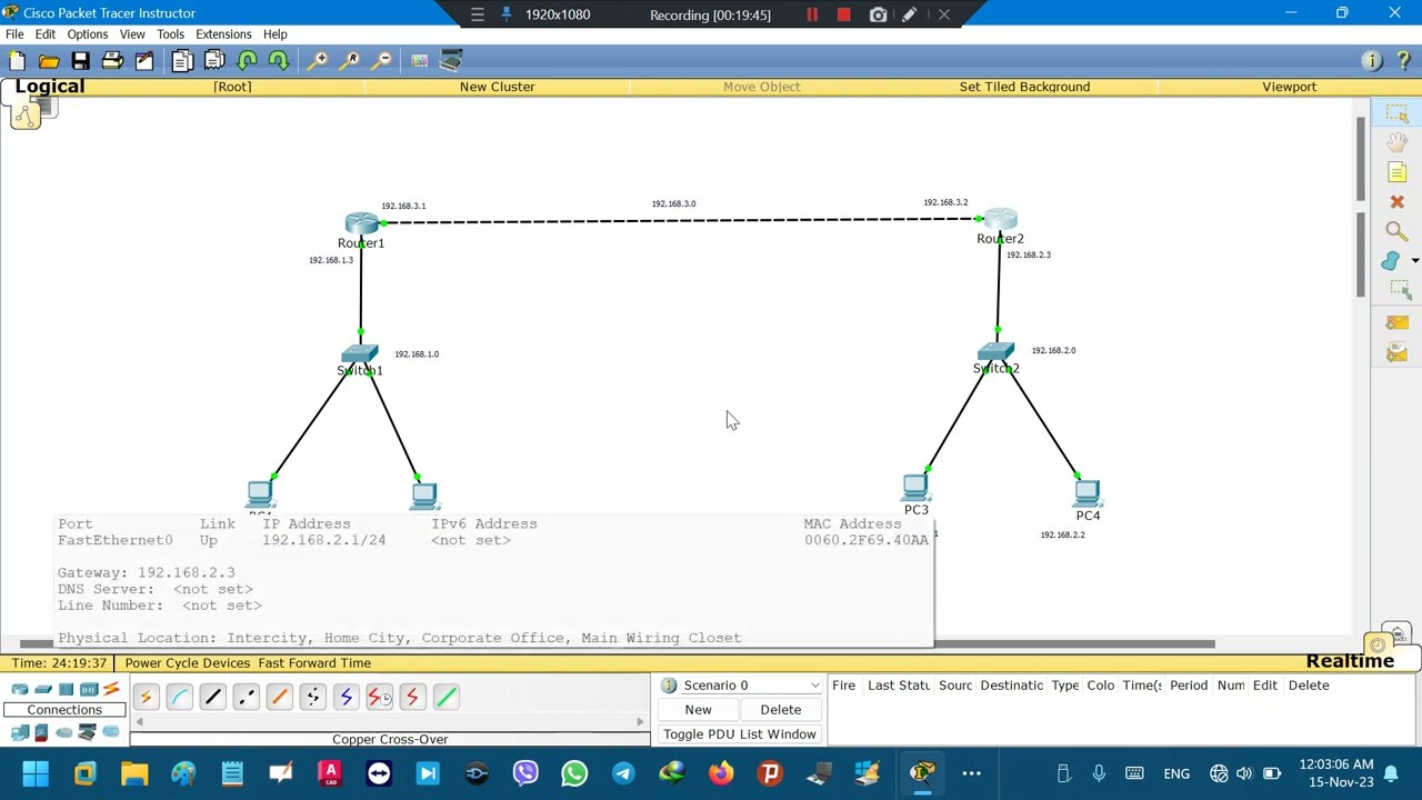 Cisco Packet Tracer | كيفية ربط راوترين عن طريق منفذ إثرنيت