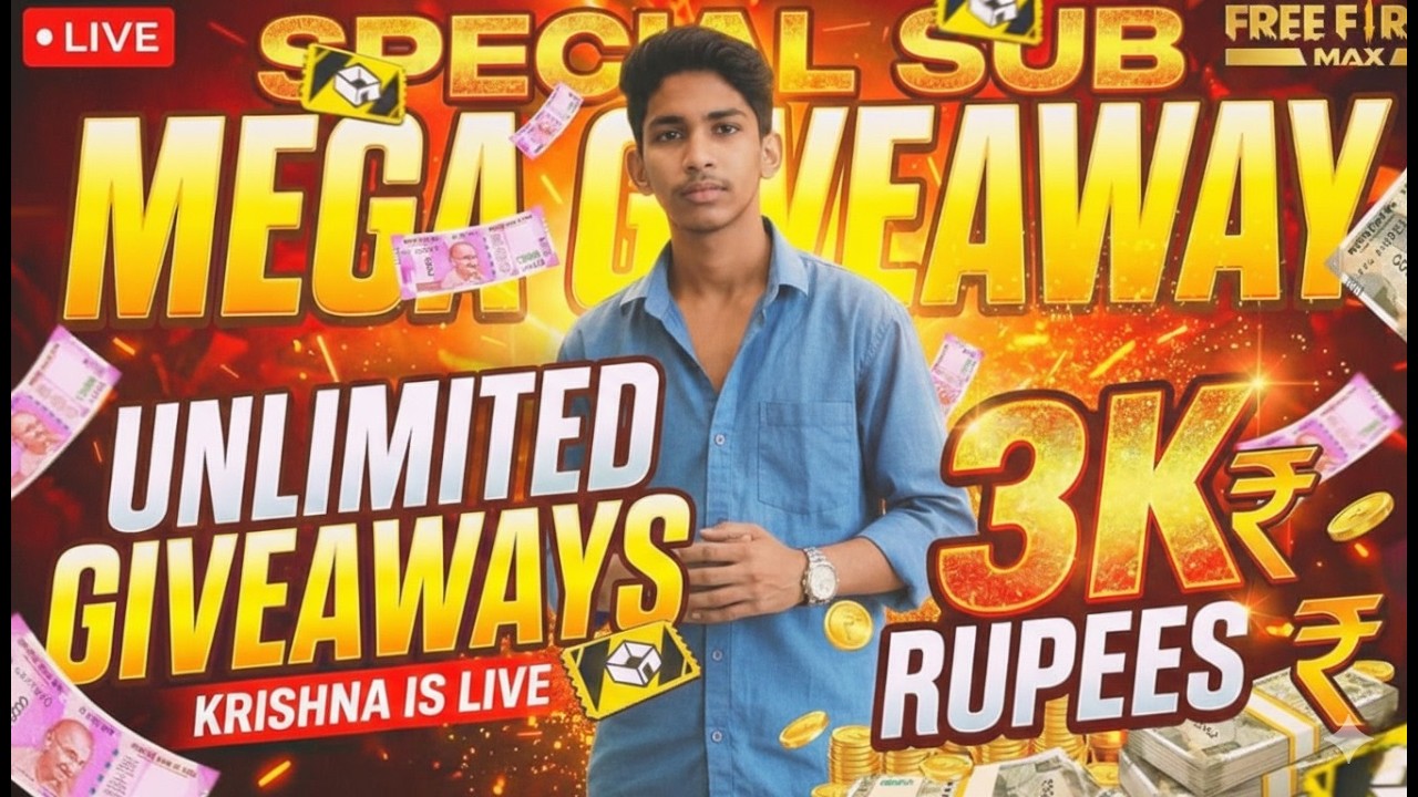 3K SUBS❤️ SPECIAL GIVEAWAY👉 3K RUPPES😱1V4,1V2,1V1🤩#telugu #giveaway #live #freefire #freefirelive