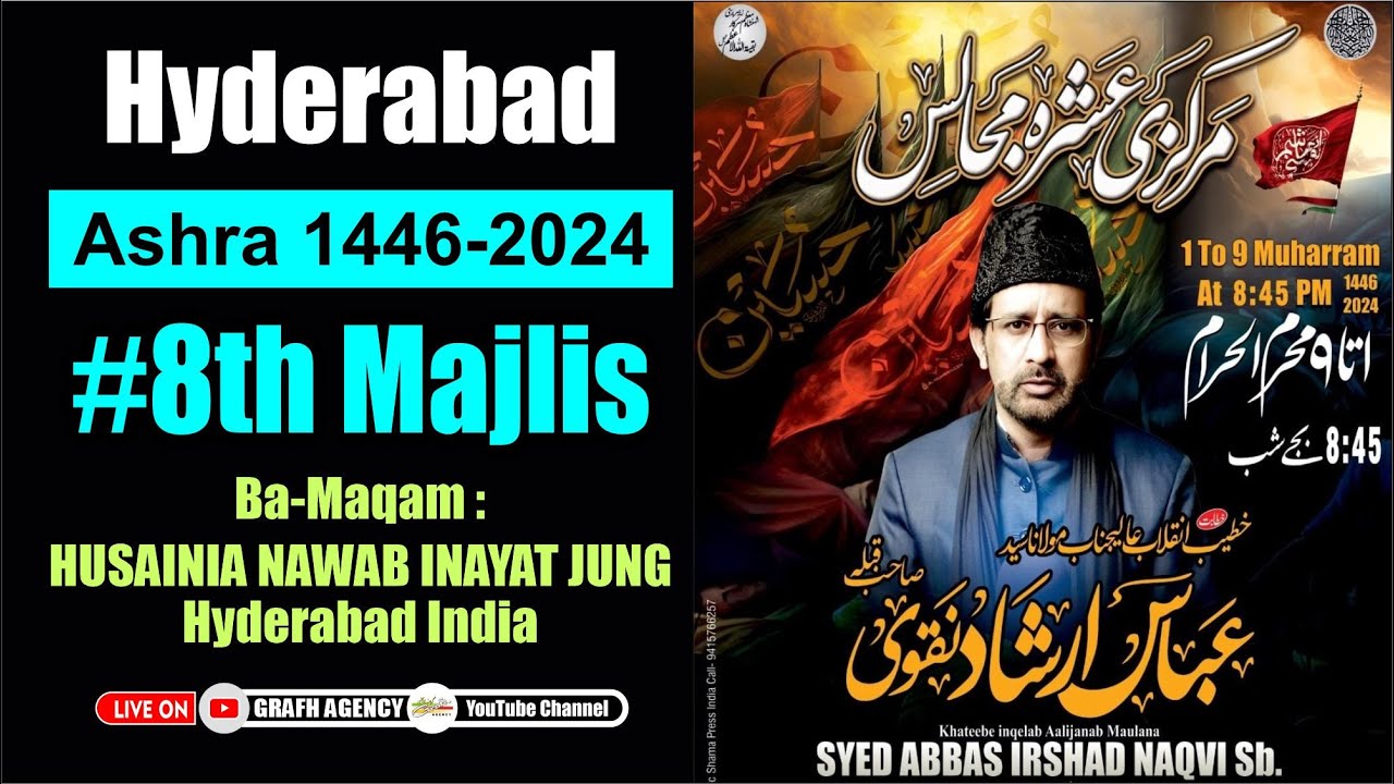 🔴 Maulana Abbas Irshad Naqvi | 8th Majlis | Ashra 1446 - 2024 | Husainia Nawab Inayat Jung Hyderabad