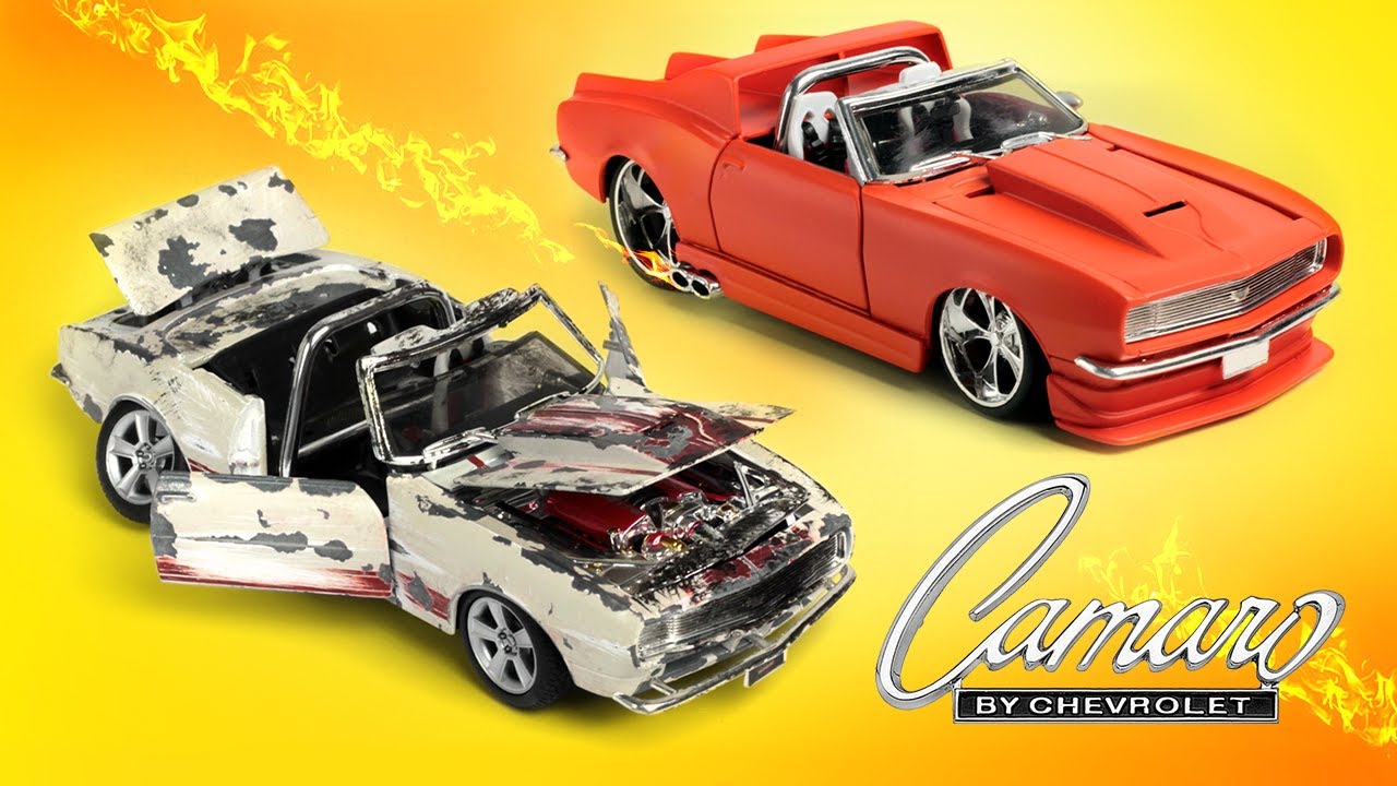 Restoration Damaged Chevrolet Camaro SS 1968. 1/24 Model Car. Customization convertible in pickup