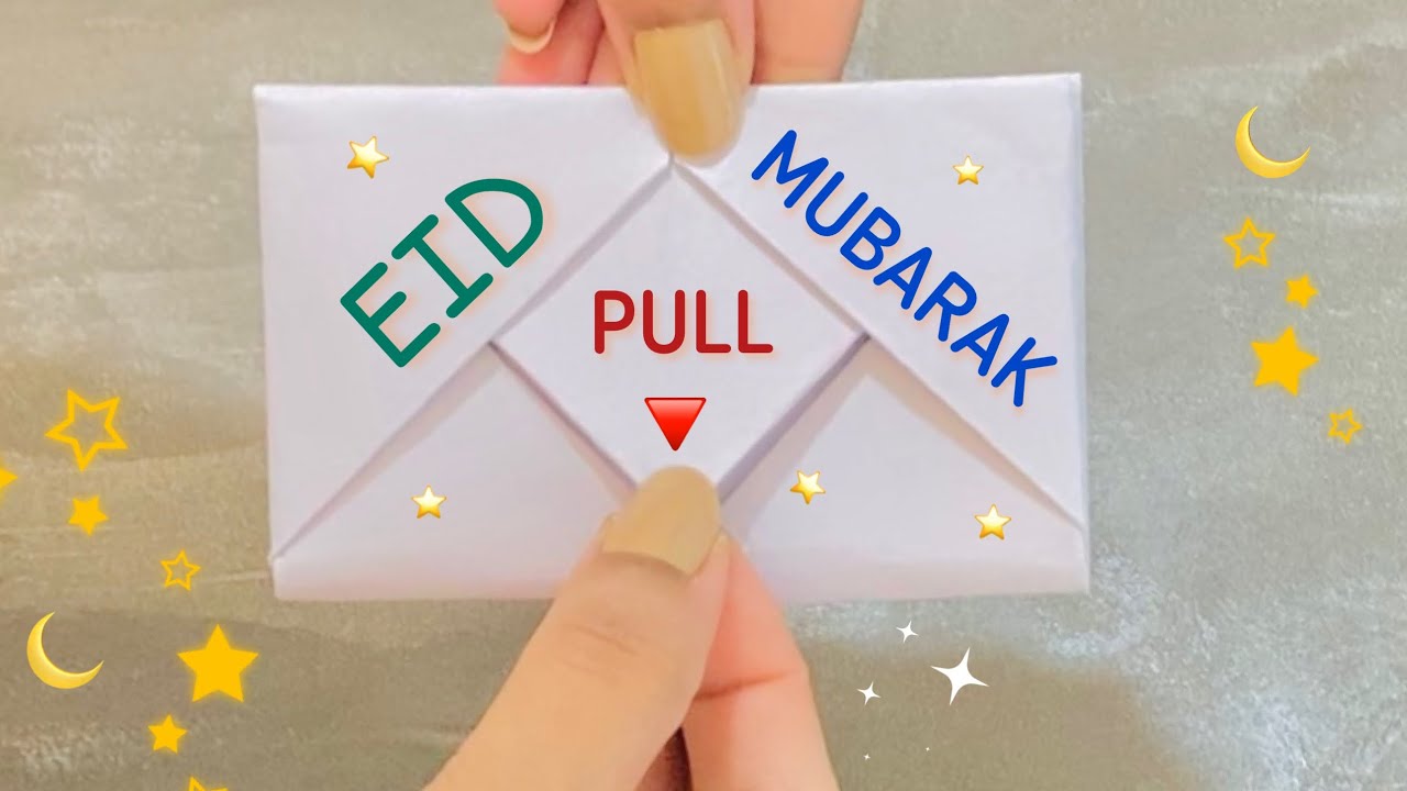 White paper Eid Mubarak Card🌙/No glue ,No scissors and No tape envelope card for Eid😍