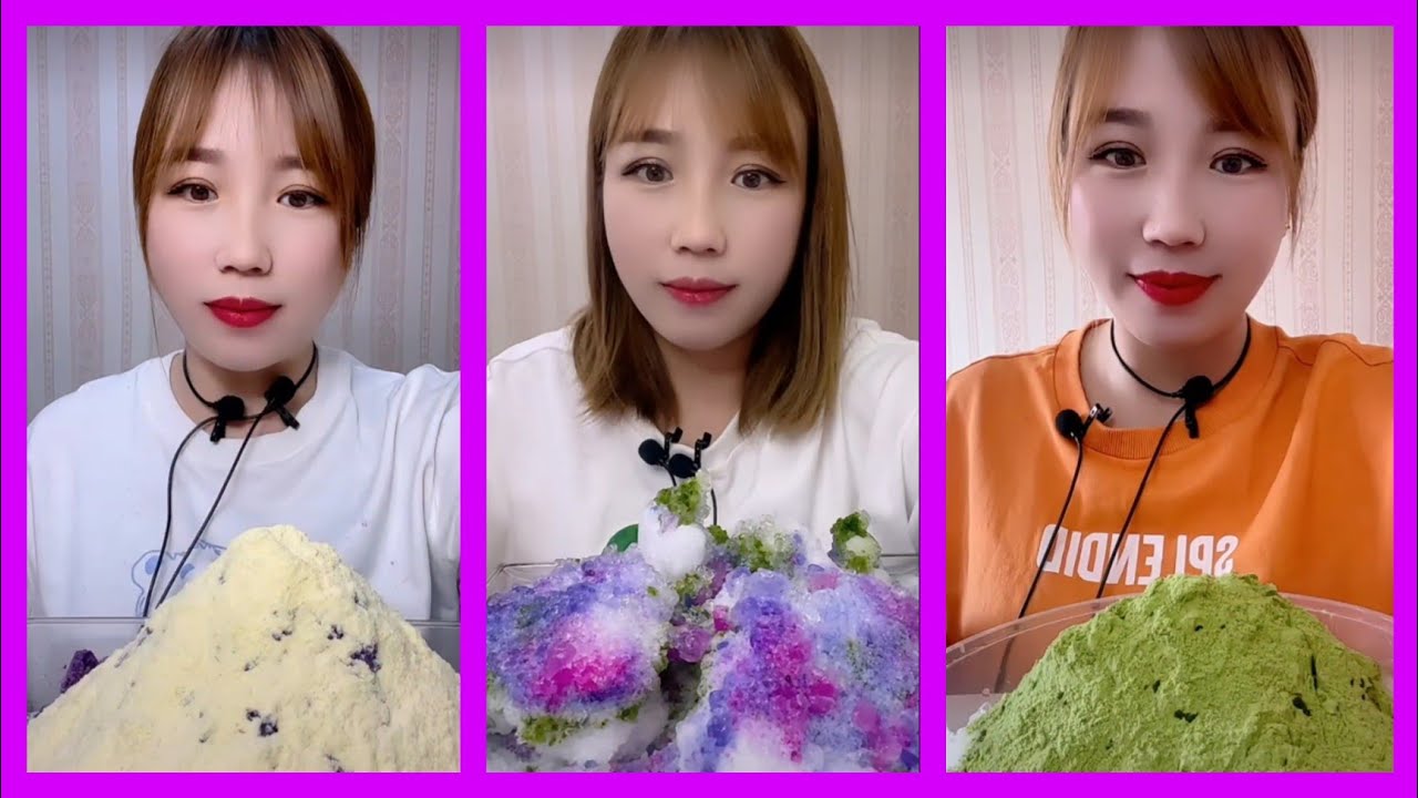 ASMR REFROZEN SHAVED ICE EATING WITH MATCHA | MILK POWDER | JEWELRY PIECES