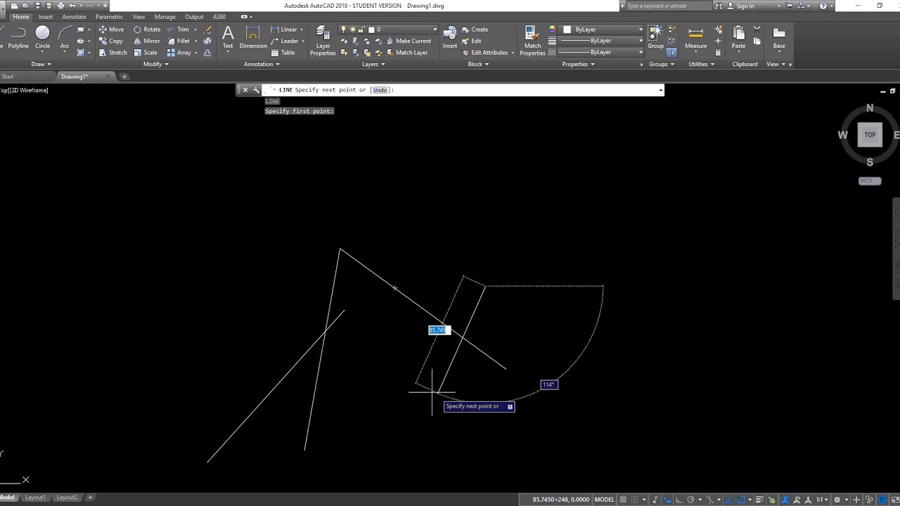 004 QCAD Lines with polar coordinates