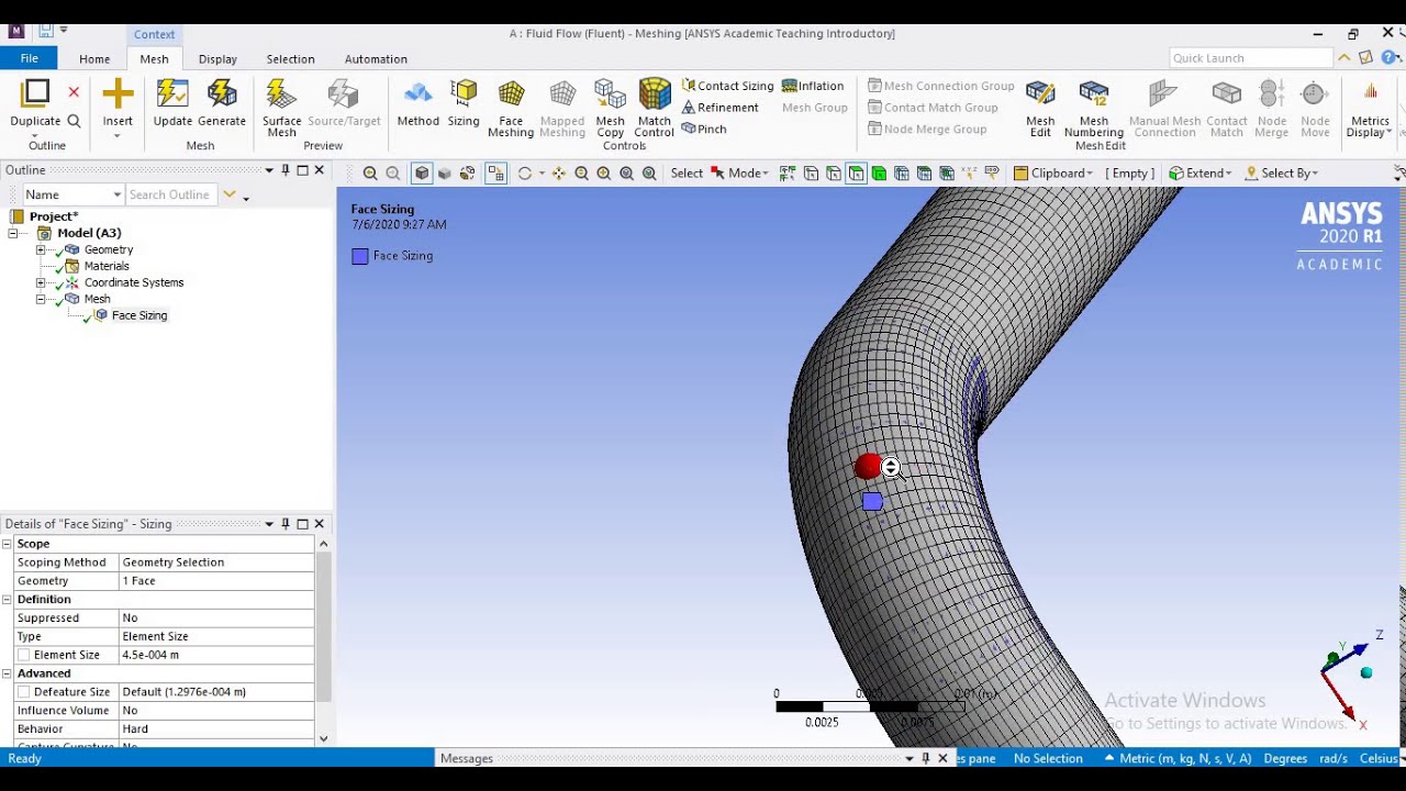Fluid flow in 90 degree bend pipe