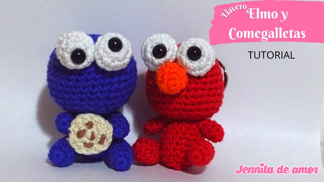 Aprende a realizar a ELMO y COMEGALLETAS -LLAVEROS-Amigurumi Tutorial