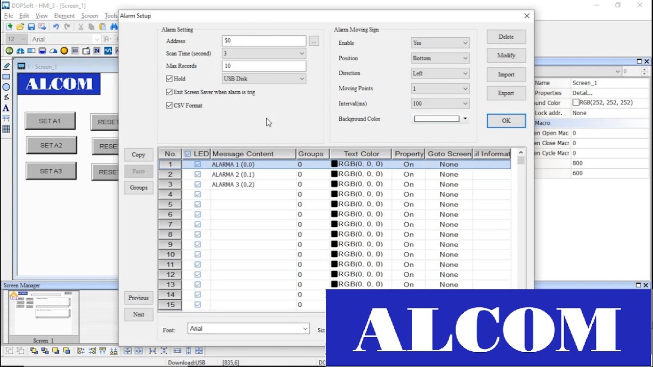 Alarmas HMI Delta, DOPSoft