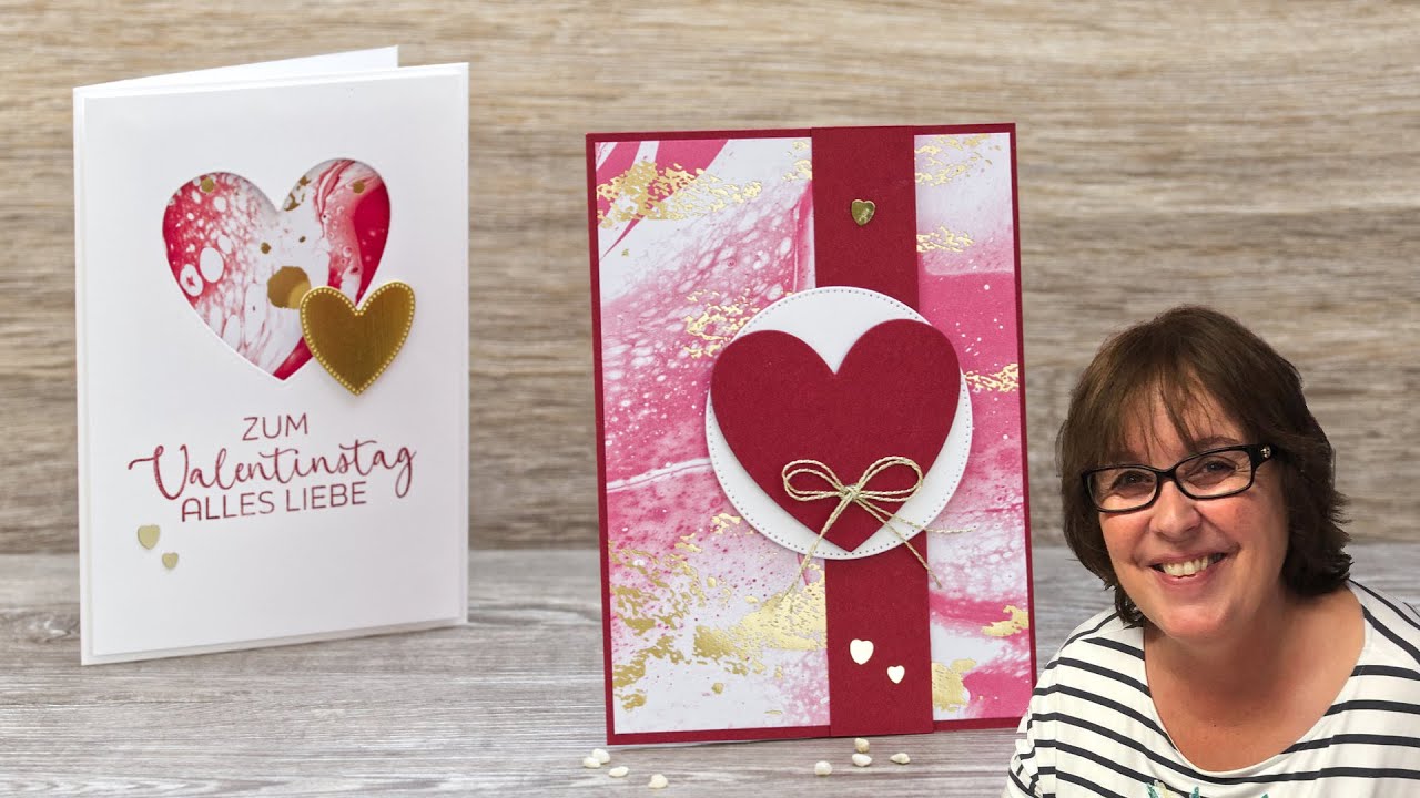 Drei schnelle Karten zum Valentinstag・Einfach zu basteln ・ Elegante Herzen / Marmorierte Eleganz
