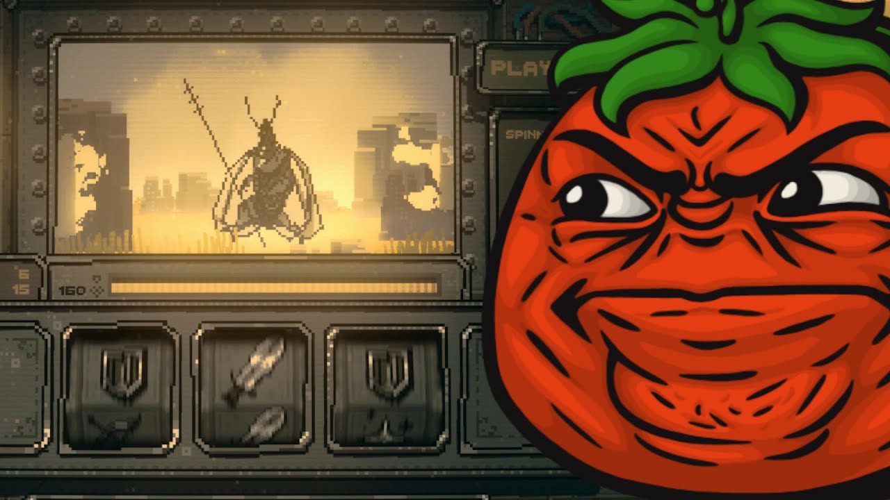 hunched over the slot machine trying to defeat a lowly 'egg with a sword' (Slots & Daggers)