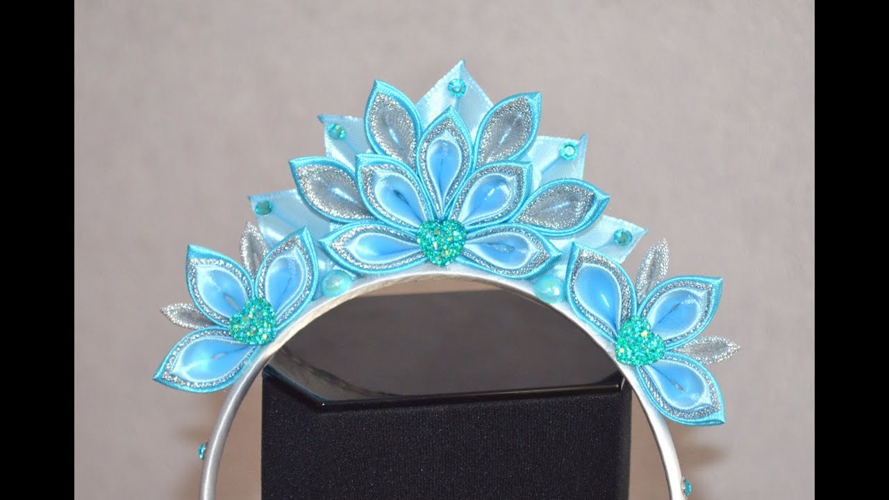 Новогодняя корона канзаши Мастер класс корона снегурочки New Year's crown Kanzashi crown Snow Maiden