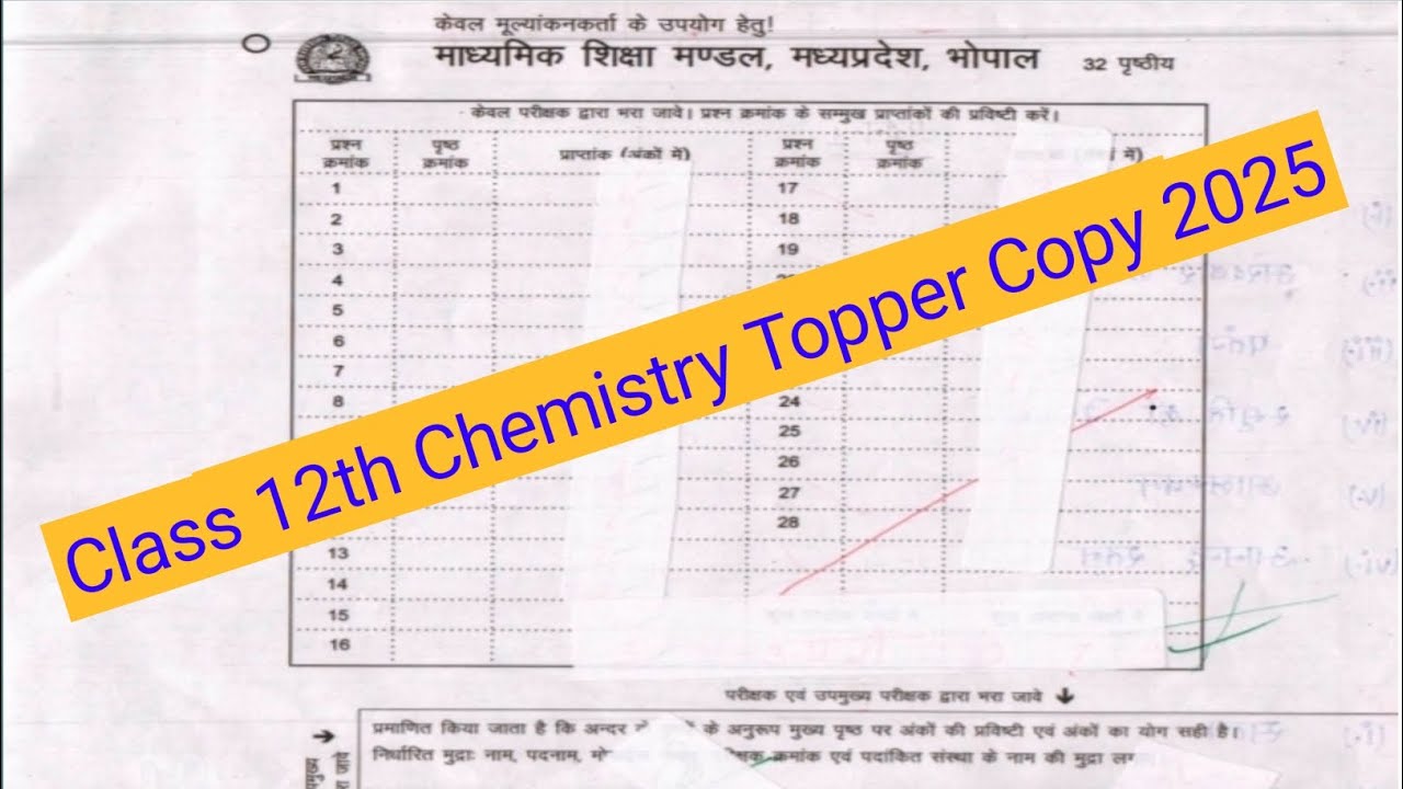 MP Board Class 12 Chemistry Topper Answer Copy 2025 | 100 Marks | MPBSE