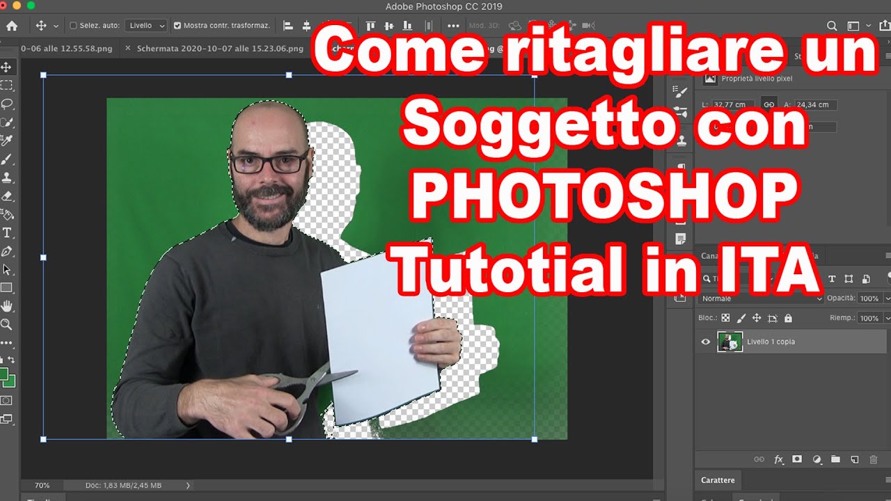 Come ritagliare un soggetto da una foto con PhotoShop 2020 tutorial ITA con green screen. Alex P.
