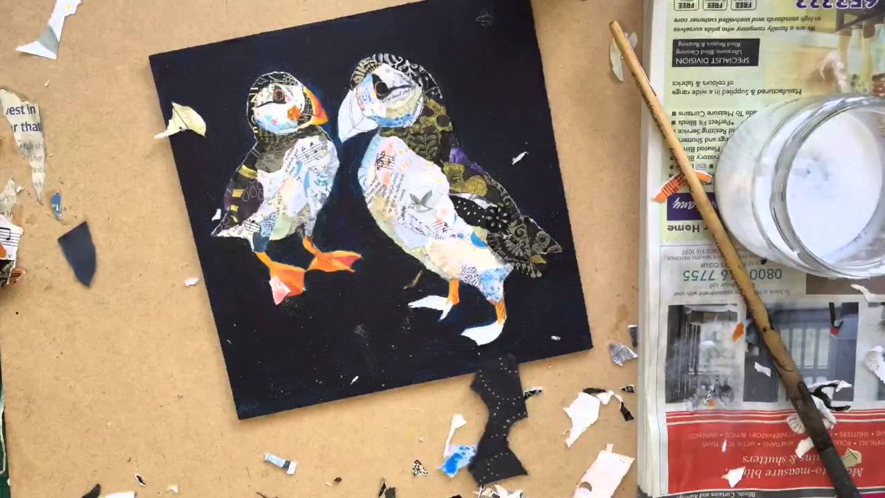 Time Lapse Art - Puffin Pals Torn Painted Paper Collage