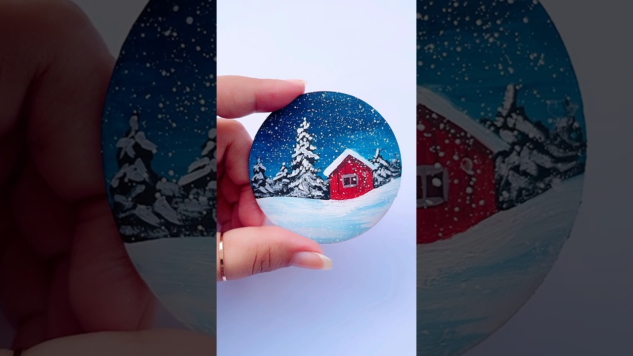 Snowfall scenery || mini painting idea #painting #drawing #art