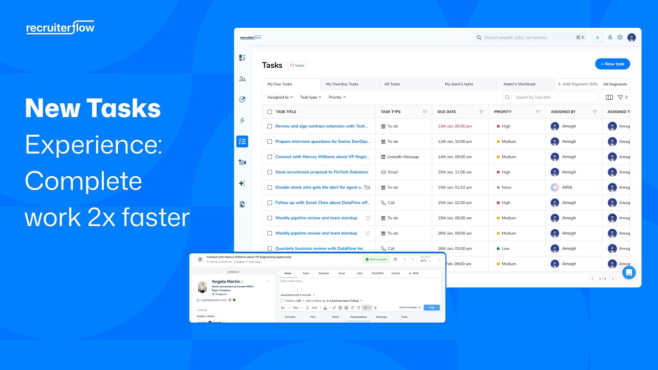 Как использовать задачи в Recruiterflow: повторяющиеся задачи, автоматизация и наглядность для ко...