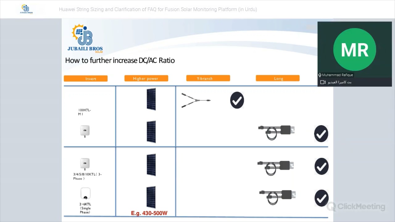 Webinar: (URDU) Huawei String Sizing and Clarification of FAQ for FusionSolar Monitoring Platform